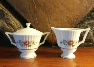 Creamer & Sugar Bowl Set VINTAGE Lenox Temple Blossom Fine Porcelain USA EUC - Picture 1 of 5