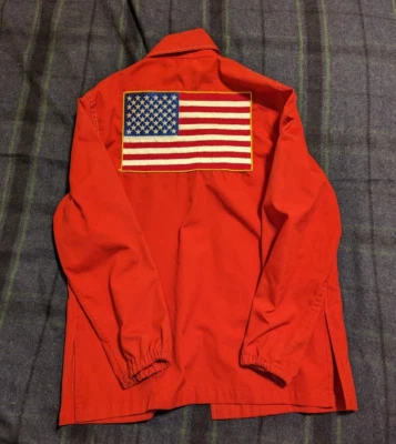 复古男式 John Weitz 金属扣扣衬衫 M 红色美国国旗美国  — 第 1/4 张图片