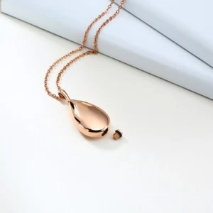 Damen Halskette Edelstahl Wassertropfen Anhänger Kette Mini Asche Urne Rosegold - Bild 1 von 3