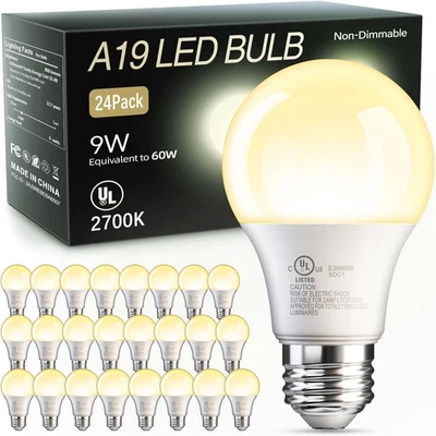 24 Pack A19 LED Light Bulbs Soft Warm White 2700K, 60 Watt Equivalent, Efficient - Image 1 of 4