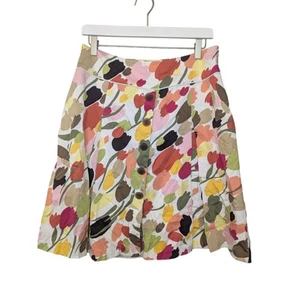 TALBOTS Petites Stretch Floral Spring Midi Skirt Buttons Womens Size 12 - Picture 1 of 8