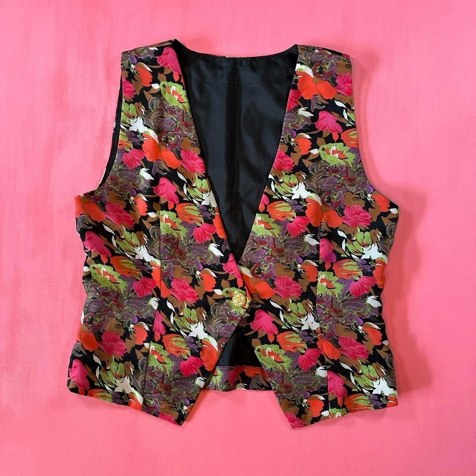 Chaleco Floral Vintage Años 90 Para Mujer Vintage Flor Botón Frontal Años 90 Chaleco Foto 1 de 4