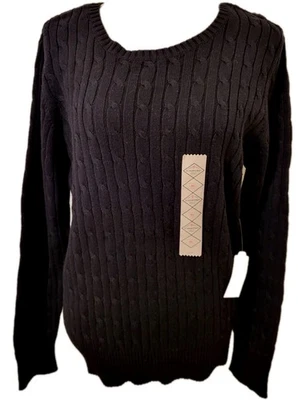 Nuevo con etiquetas Suéter St. John’s Bay Negro Tejido con Cable XL Preppy Algodón Nylon Foto 1 de 4