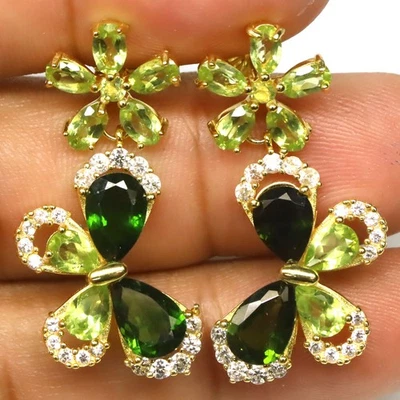 925 Sterlingsilber Chrom Diopsid, Peridot & Zirkon Ohrringe - Bild 1 von 4