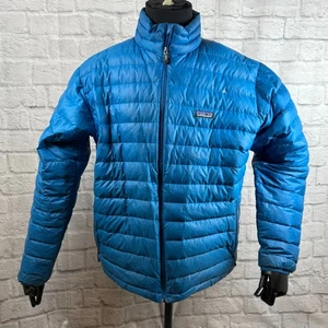 Patagonia Micro Puff Jacket Mens Large Zippered Blue Goosedown SLIGHT DAMAGE - Picture 1 of 12