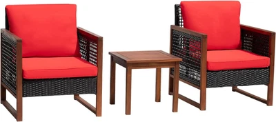 Juego de 3 sillas de mesa de conversación de chat al aire libre de madera de acacia para patio bistró O Foto 1 de 4