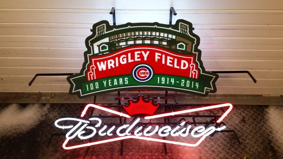 Chicago Cubs Wrigley Field 100 Year Beer 20"x16" Neon Sign Lamp Light Bar NM - Image 1 of 1