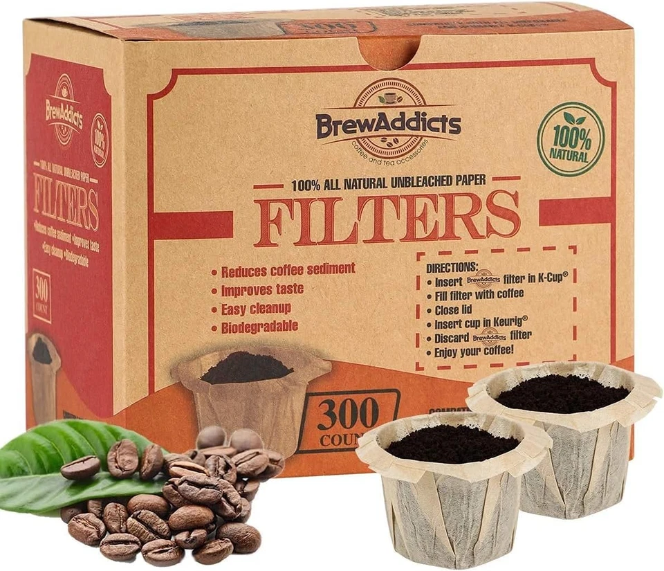 Disposable K-cup Filters - 300 Single Serve Unbleached Paper Coffee Filter