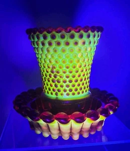 Ruby Red Hobnail & Boopie Candle Holder 2 Piece Set Taper Tea Light UV Reactive - Picture 1 of 8