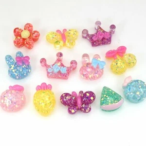 50 Mixed Color Flatback Resin Glitter Crystal Assorted Butterfly Flower Cabachon - Picture 1 of 10