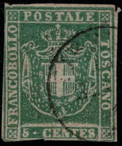 ZAYIX 1860 Tuscany 18 used 5 ct green Coat of Arms Signed Italy State 031922S03 - Picture 1 of 4