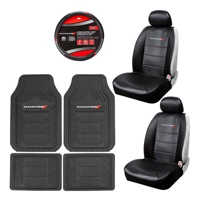New 7pc DODGE AUTO Rubber Floor Mats /2 SEAT COVERS/STEERING WHEEL COVER Foto 1 de 4