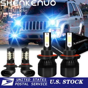 8000K For Jeep Liberty 2008-2012 LED Headlight Hi/Lo + Fog Light 4X Bulbs Combo - Picture 1 of 12