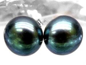 Pendiente de perlas de agua dulce negras de plata de ley 9,10,11,12,13 mm Lily Treacy - Imagen 1 de 15