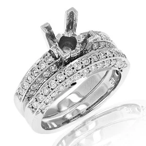 1.20 ct Semi Mount Diamond Wedding Ring Bridal Set Women in 14K White Gold Round - Picture 1 of 8