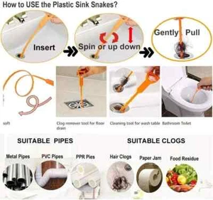 Long Drain UnBlocker 51cm 3x Stick Tool Hair Remover Sink Shower Bath Cleaner - Picture 1 of 4