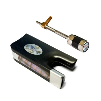 4/4 Cello Bow Ebony Frog Inlaid Silver Fitting Frog Button Flower Style - Image 1 of 3