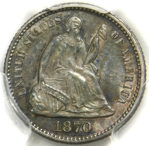 🗽🌈🥰❤️❤️😱PCGS MS64 1870 SEATED HALF DIME Cover