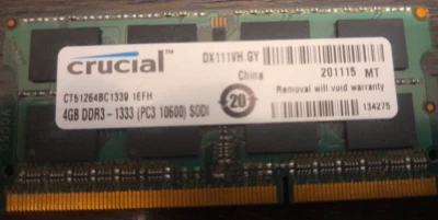 CRUCIAL 4GB SODIMM 1333MHZ MT16JTF51264HZ-1G4H1  MAC, APPLE, MACBOOKPRO, IMAC - Photo 1/2