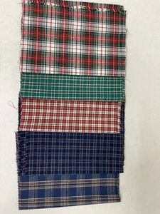 ⚜️Vintage Lot of 5 Homespun Tartan Plaid Cotton Fabrics 60" x 9" Each - Picture 1 of 7