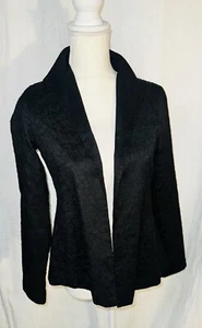 EILEEN FISHER Textured 100% Silk Jacket Womens Sz XS Open Front Blazer Black - Picture 1 of 11