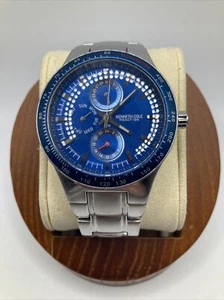 Kenneth Cole Reaction Men 41mm Watch Silver Tone Blue Dial Day/Date KC3669- RUNS - Picture 1 of 16