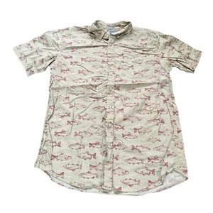 Eddie Bauer Shirt Mens Large Tall Tan Button Up Short Sleeve Fish Fishing Pocket - Picture 1 of 4
