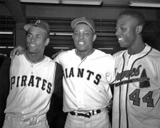 ROBERTO CLEMENTE WILLIE MAYS AND HANK AARON Glossy 8x10 Photo 1961 All-Star Game