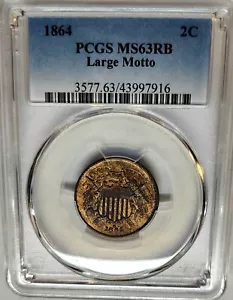 Choice 1864 Two Cent Piece 2C PCGS MS63 RB - Large Motto, High Grade Beauty !!! - Picture 1 of 4