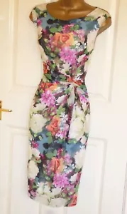 Phase Eight rose floral print stretchy pencil wiggle dress sz 16 14 summer party - Picture 1 of 5