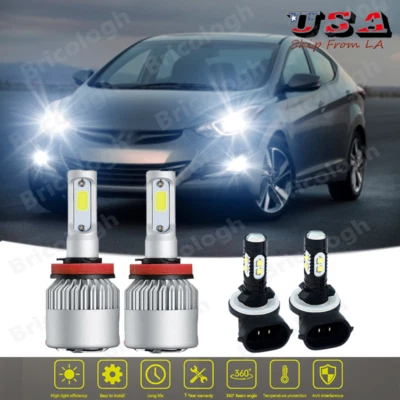4x 6000K LED Headlights Low Beam+Fog Light Bulbs For Hyundai Elantra 2007-2013 - Image 1 of 4