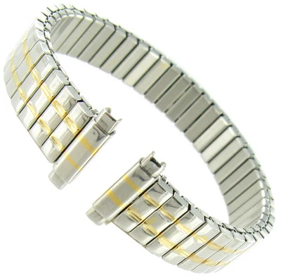 10-13mm T&C Two Tone Ultra Thin Twist-O-Flex Stainless Ladies Watch Band 520585 - Image 1 of 3