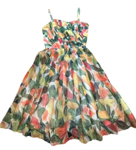 Vtg 60’s HELEN ROSE Salon Floral Tulip Green Orange Chiffon Evening Gown Dress - Picture 1 of 13