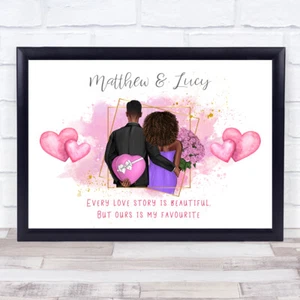 Love Story Pink Romantic Gift For Him or Her Personalised Couple Print - Picture 1 of 5