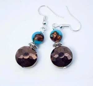 Pendientes colgantes Cynthia Lynn "ARUBA" azul aguamarina cobre marrón 1,8 pulgadas - Imagen 1 de 1