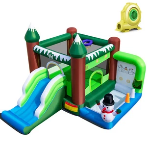 Kids Jumping Castle Christmas Snowman Themed Blow up Bouncer House with Blower - Picture 1 of 9