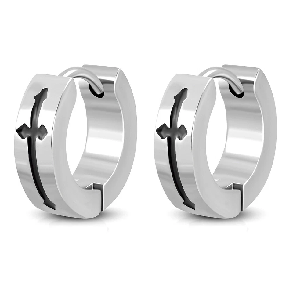 Paio Acciaio Inox Pieghevole Cerchietti Celtica Croce Argento Gotico Nero - Immagine 1 di 1