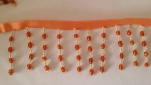 5 YD SAFRAN ROUTE SCHÖNE 3" CREME & SAFRAN PERLEN FRANSEN VORHANG POLSTERUNG - Bild 1 von 4