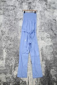 New Patrizia Pepe Light Blue Smocked Strapless Tie Waist Jumpsuit 46 / US 10