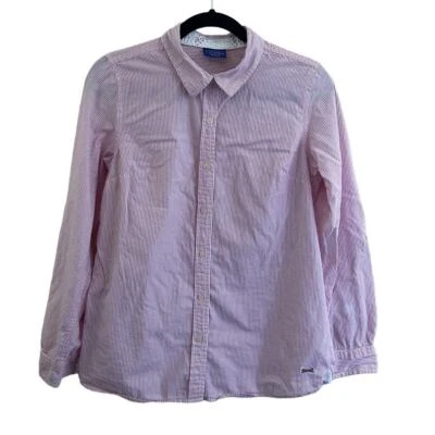LE TIGRE WOMENS BUTTON DOWN BLOUSE TOP SMALL STRIPED PINK WHITE PREPPY COTTON - Image 1 of 4