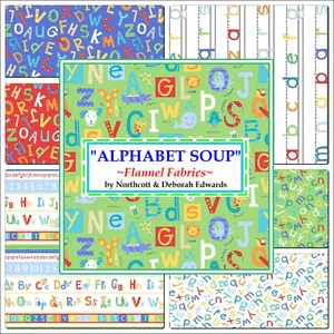 NORTHCOTT "ALPHABET SOUP" SCHOOL BABY FLANNEL FABRICS (SELECT SIZE) - Picture 1 of 18