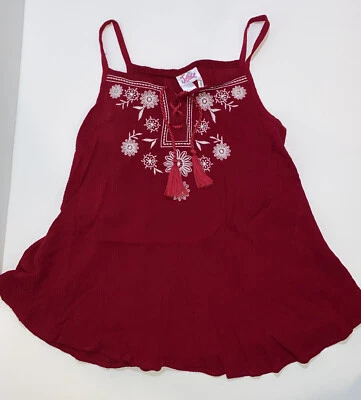 Justice Girls Red Sleeveless Blouse , with white embroidery Size 12 - Image 1 of 4