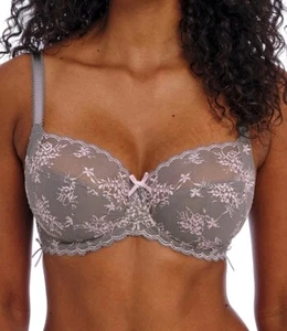 Freya Offbeat Decadence Bra Grey Pink Size 36FF Side Support Balcony Lace 402501 - Picture 1 of 12