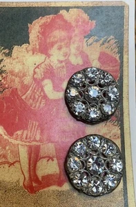 Set Of 2 Vintage Large Flat 1 “ Silver Rhinestone Metal Coat Buttons - Picture 1 of 2