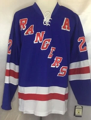 Camiseta Brian Leetch New York Rangers azul e branco "1970-1976 Throwback" CCM NHL - Imagem 1 de 2