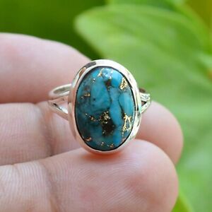 Blue Turquoise Gemstone 925 Sterling Silver Jewelry Beautiful Gift Ring EM- 76