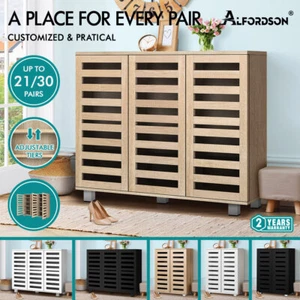 ALFORDSON Shoe Cabinet Storage Rack Drawer Organiser Shelf 21/30 Pairs Wood - Picture 1 of 92