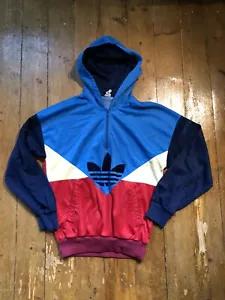 Vintage 80s Adidas Colorado Hooded Jacket Trefoil Logo Blue Red W Germany D46 XS - Bild 1 von 10
