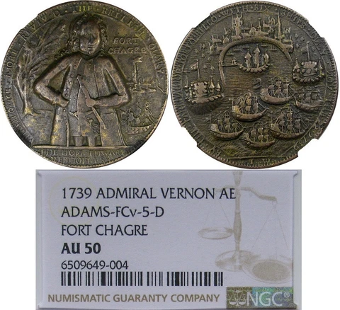 1739 ADMIRAL VERNON MEDAL FORT CHAGRE FCv-5-D R5 ~ ELUSIVE NGC AU50 GRADE! Cover