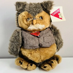 Vintage Dakin 1986 Wise Old Owl Stuffed Animal Plush Toy Glasses Waistcoat Teddy - Picture 1 of 5